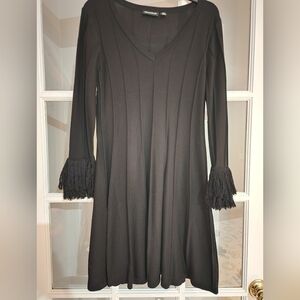 Women's black fringe sweater dress size L by Nina Leonard